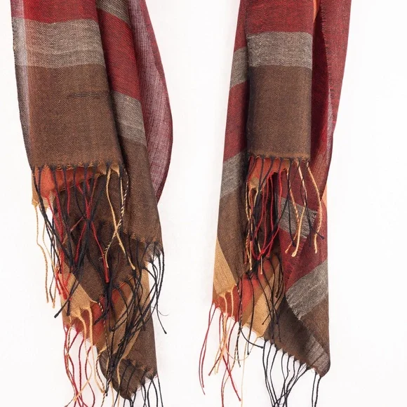 Plaid Rectangular Scarf 26" x 70"  Red, Yellow, Maroon & Gray - Picture 2 of 9